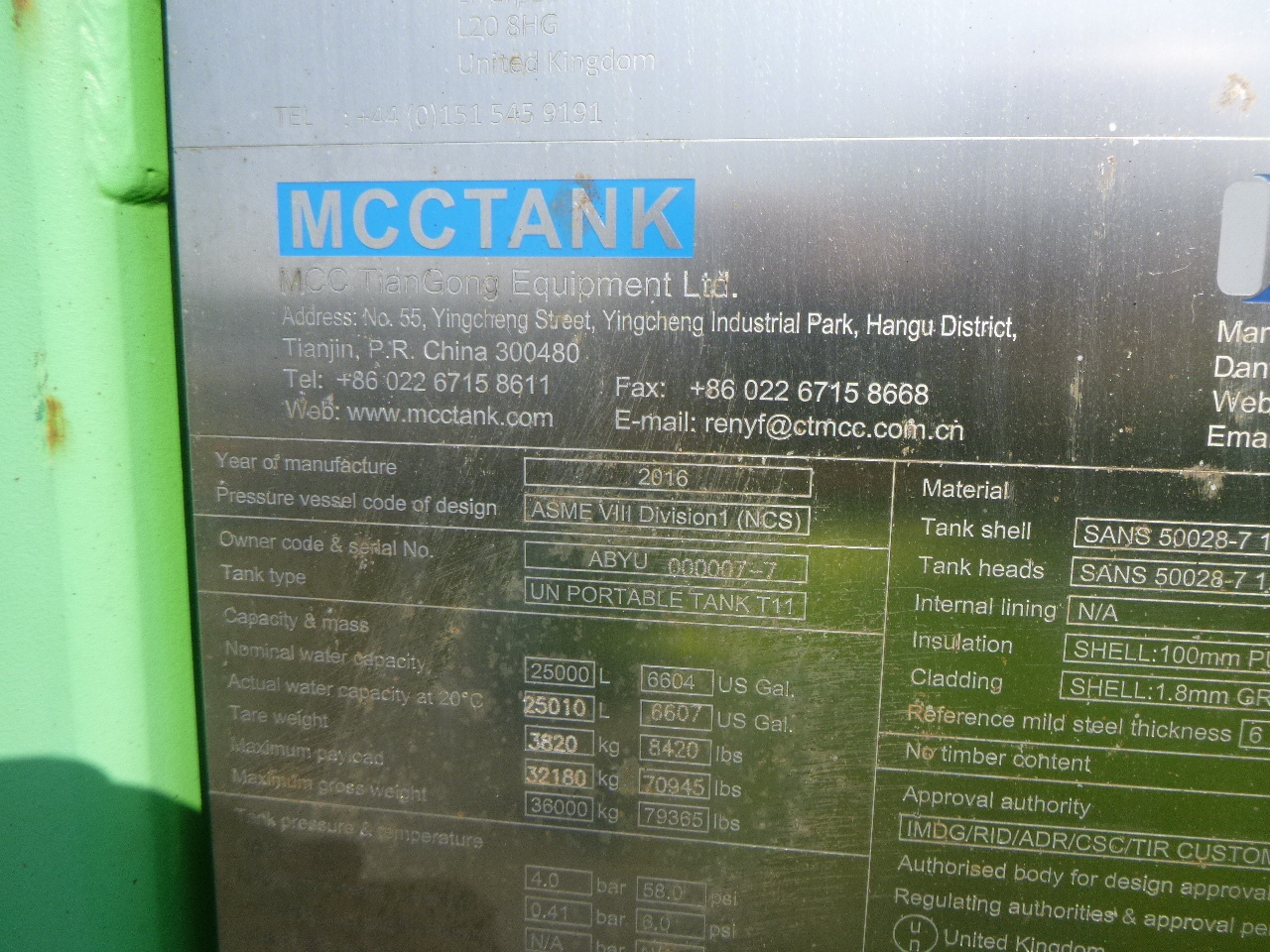 Tankcontainer, Auflieger Danteco Food tank container inox 20 ft / 25 m3 / 1 comp: das Bild 19