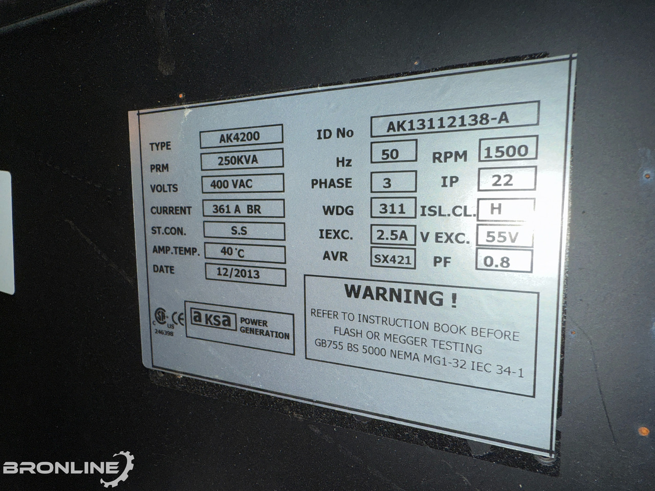 Stromgenerator 2014 Aksa AD275 Diiselgeneraator 250kVA 50Hz: das Bild 16