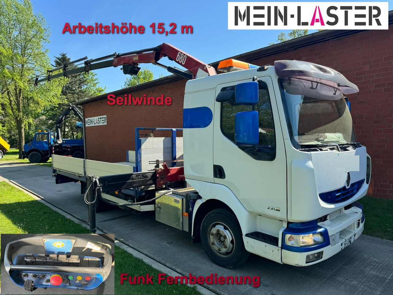 Renault Midlum 220 HMF 683 K4 15m-400 Kg Funk Seilwinde - Autokran: das Bild 1 Renault Midlum 220 HMF 683 K4 15m-400 Kg Funk Seilwinde - Autokran: das Bild 1
