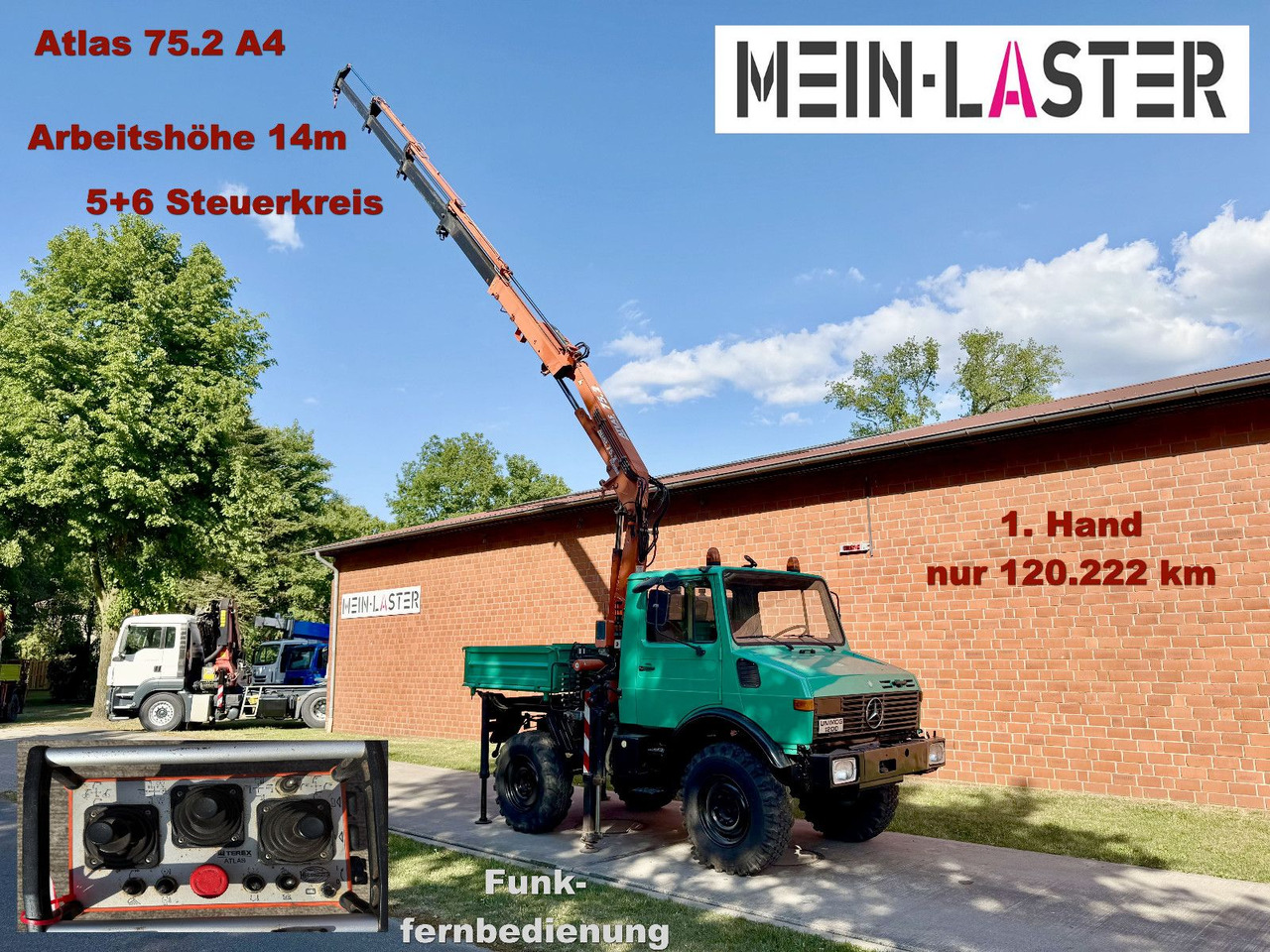 Unimog U 1200 Atlas 75.2 Kran 14 m Funk FB *1. Hand - Autokran: das Bild 1 Unimog U 1200 Atlas 75.2 Kran 14 m Funk FB *1. Hand - Autokran: das Bild 1