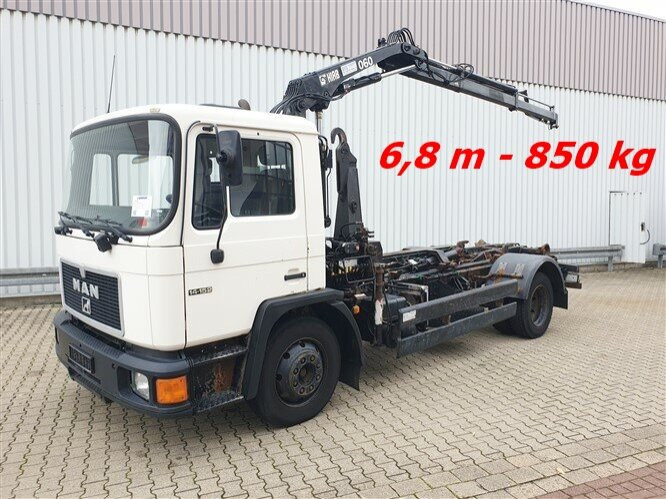 MAN 14.152 F 4x2 BB 14.152 F 4x2 BB mit Kran Hiab 060-2 - Abrollkipper, Autokran: das Bild 1 MAN 14.152 F 4x2 BB 14.152 F 4x2 BB mit Kran Hiab 060-2 - Abrollkipper, Autokran: das Bild 1