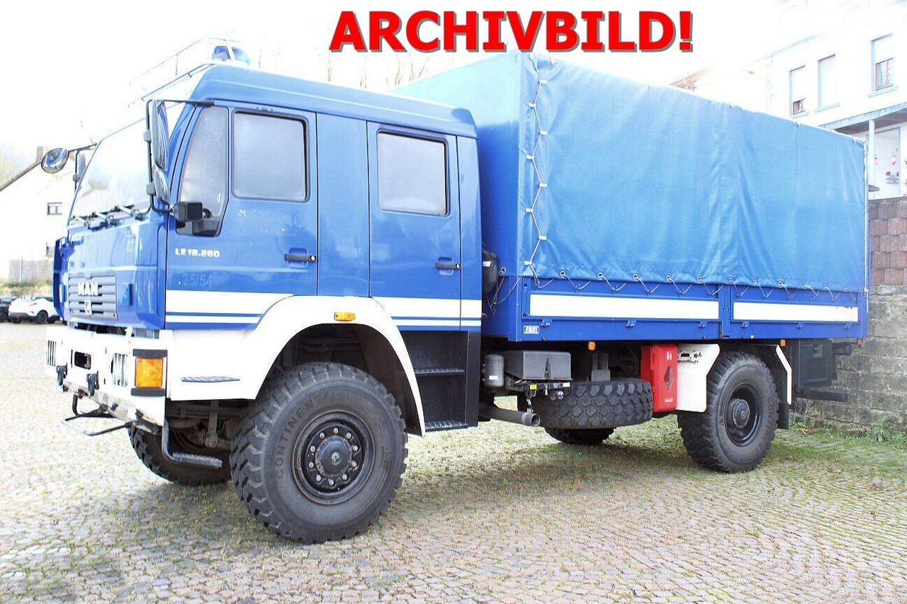 MAN LE 18.280 4x4 BB Doka, BRANDSCHADEN! LE 18.280 4x4 BB Doka, Ex-THW, LBW, BRANDSCHADEN! - Pritsche LKW: das Bild 1 MAN LE 18.280 4x4 BB Doka, BRANDSCHADEN! LE 18.280 4x4 BB Doka, Ex-THW, LBW, BRANDSCHADEN! - Pritsche LKW: das Bild 1