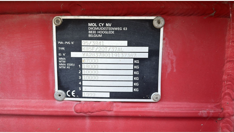 MOL KF85F/20T/37AI (BELGIAN TRAILER / DRUM BRAKES / FREINES TAMBOUR / BPW AXLES) - Kipper Auflieger: das Bild 3 MOL KF85F/20T/37AI (BELGIAN TRAILER / DRUM BRAKES / FREINES TAMBOUR / BPW AXLES) - Kipper Auflieger: das Bild 3
