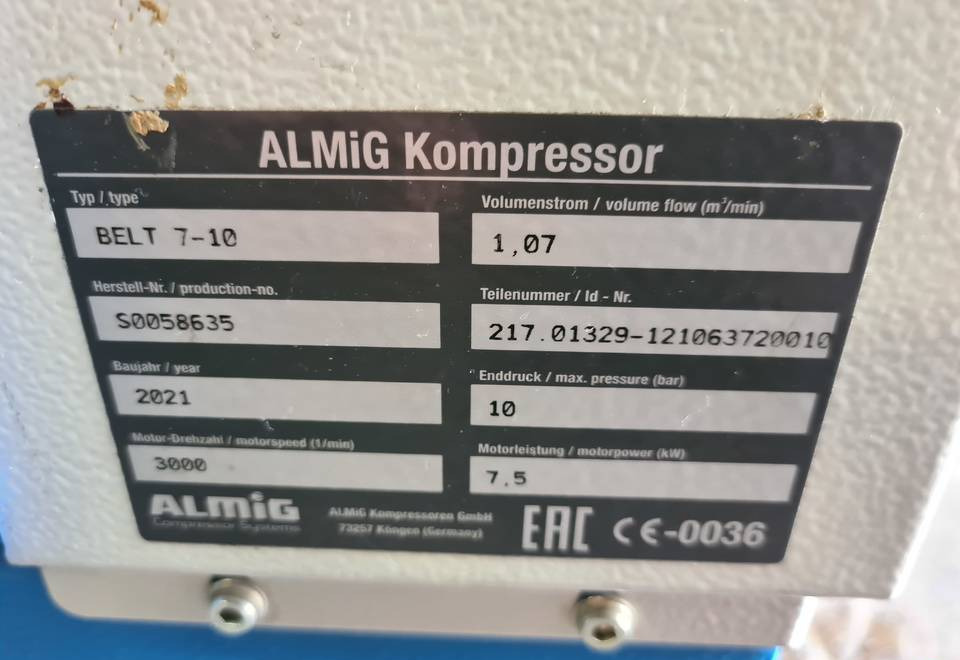 Kompresor śrubowy Almig Belt 7, 7,5 kw. 2021r - Luftkompressor: das Bild 4 Kompresor śrubowy Almig Belt 7, 7,5 kw. 2021r - Luftkompressor: das Bild 4