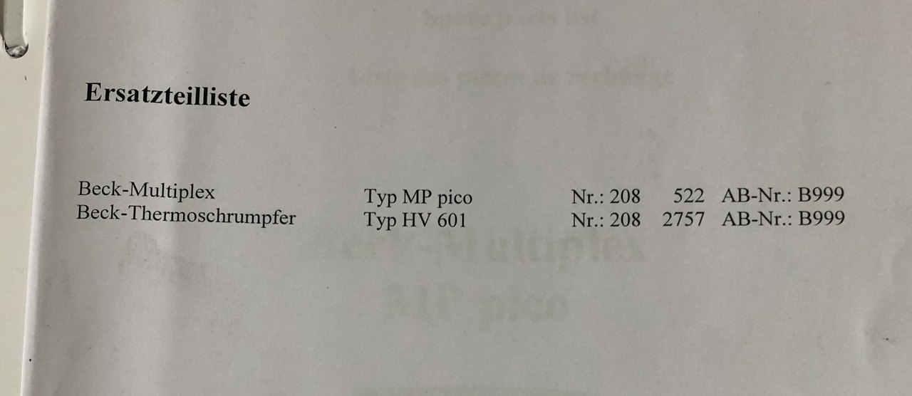 As new film packaging with forming shoulder machine Beck Multiplex Pico MP with shrink tunnel HV 601 - Verpackungsmaschine: das Bild 2 As new film packaging with forming shoulder machine Beck Multiplex Pico MP with shrink tunnel HV 601 - Verpackungsmaschine: das Bild 2