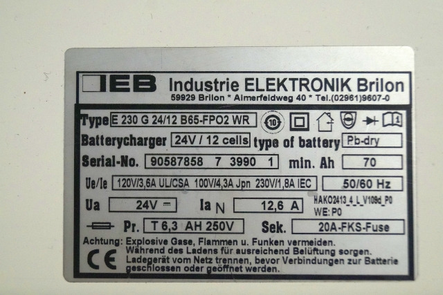 IEB 90587858 | IEB charger EFG 230 G 24/12 B65-FP02 WR 24V12,6A 220V 50/60Hz fro - Batterie für Flurförderzeug: das Bild 2 IEB 90587858 | IEB charger EFG 230 G 24/12 B65-FP02 WR 24V12,6A 220V 50/60Hz fro - Batterie für Flurförderzeug: das Bild 2
