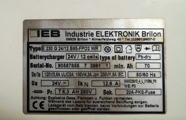 IEB 90587858 | IEB charger EFG 230 G 24/12 B65-FP02 WR 24V12,6A 220V 50/60Hz fro - Batterie für Flurförderzeug: das Bild 2 IEB 90587858 | IEB charger EFG 230 G 24/12 B65-FP02 WR 24V12,6A 220V 50/60Hz fro - Batterie für Flurförderzeug: das Bild 2