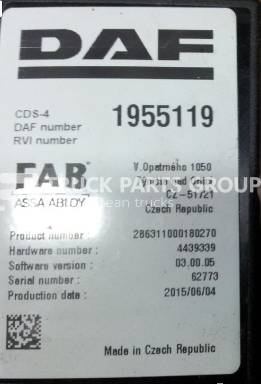 DAF XF EURO6, CF EURO 6, CDS-4 control unit, FAB ASSA ABLOY, 1955119 control unit - Steuergerät für LKW: das Bild 1 DAF XF EURO6, CF EURO 6, CDS-4 control unit, FAB ASSA ABLOY, 1955119 control unit - Steuergerät für LKW: das Bild 1