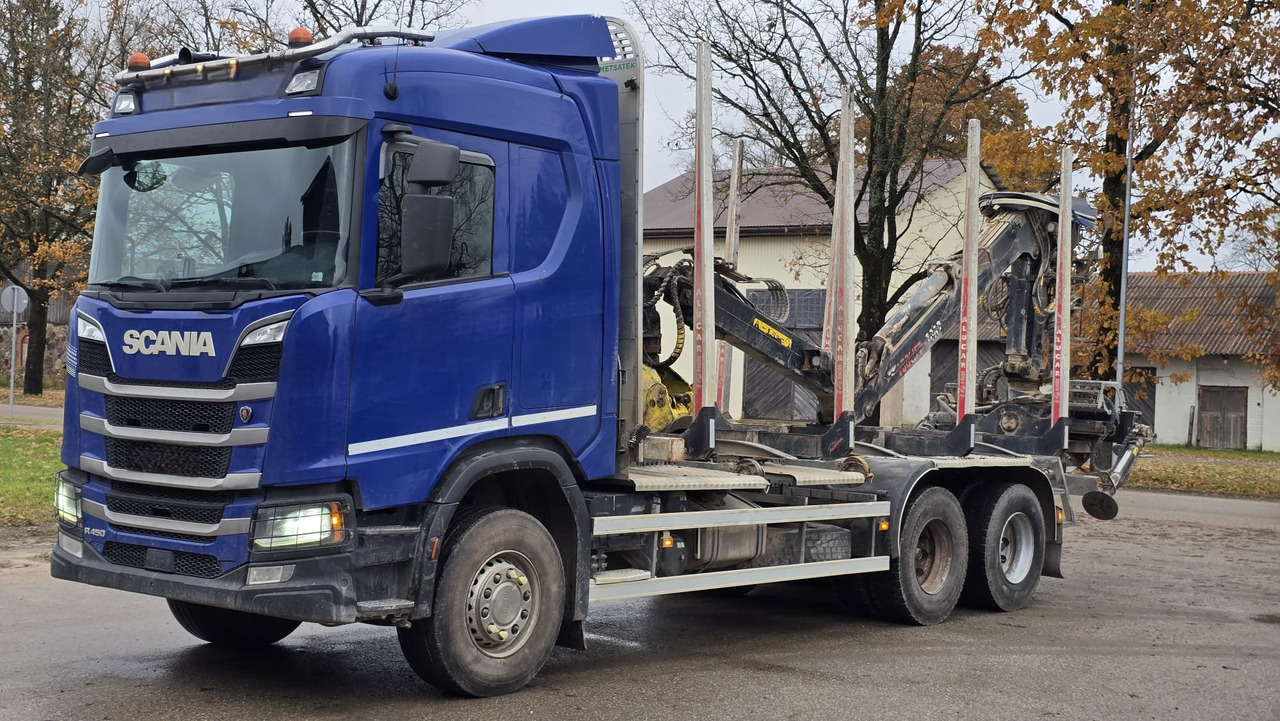 SCANIA R450 - Holztransporter, Autokran: das Bild 1 SCANIA R450 - Holztransporter, Autokran: das Bild 1
