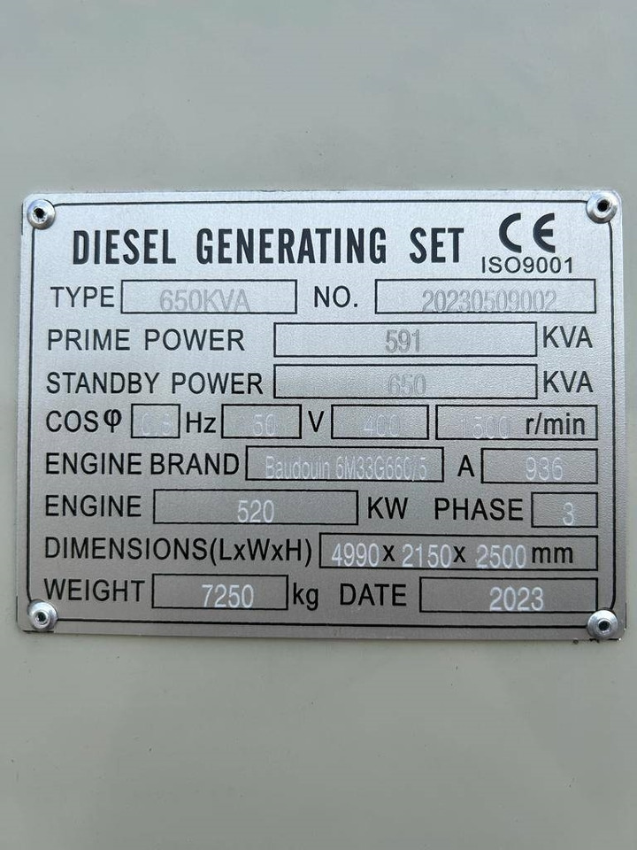 Baudouin 6M33G660/5 - 650 kVA Generator - DPX-19879 - Stromgenerator: das Bild 4 Baudouin 6M33G660/5 - 650 kVA Generator - DPX-19879 - Stromgenerator: das Bild 4