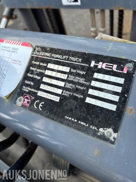 2008 HELI GAFFELTRUCK MOTVEKT, ELEKTRISK (Rep/dele objekt) - Flurförderzeug: das Bild 4 2008 HELI GAFFELTRUCK MOTVEKT, ELEKTRISK (Rep/dele objekt) - Flurförderzeug: das Bild 4