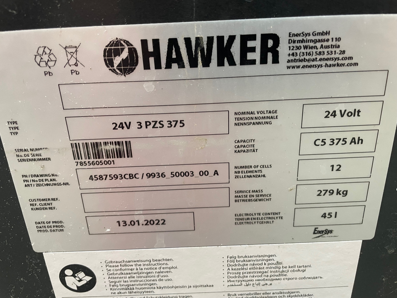 Hawker 24 Volt I 3 PZS 375 - Batterie für Flurförderzeug: das Bild 2 Hawker 24 Volt I 3 PZS 375 - Batterie für Flurförderzeug: das Bild 2