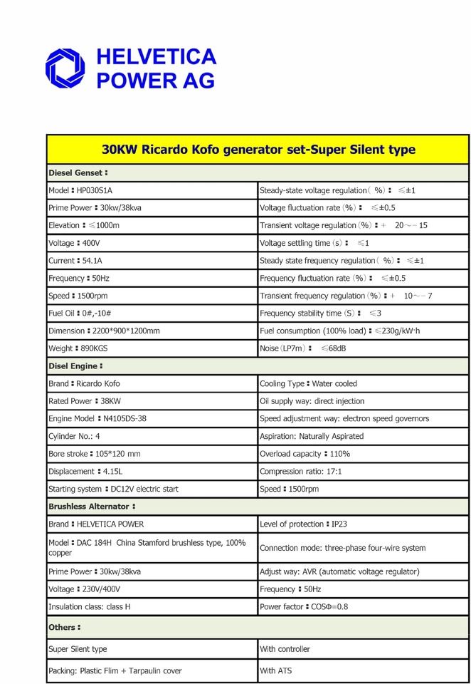 HELVETICA POWER HP030S1A 38KVA / 30KW Diesel Stromgenerator SuperSilent - Stromgenerator: das Bild 4 HELVETICA POWER HP030S1A 38KVA / 30KW Diesel Stromgenerator SuperSilent - Stromgenerator: das Bild 4
