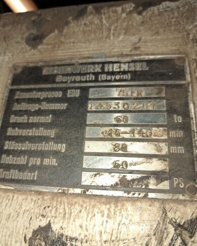 Epäkeskopuristin 60 tn Eisenwerk Hensel - Metallbearbeitungsmaschine: das Bild 5 Epäkeskopuristin 60 tn Eisenwerk Hensel - Metallbearbeitungsmaschine: das Bild 5