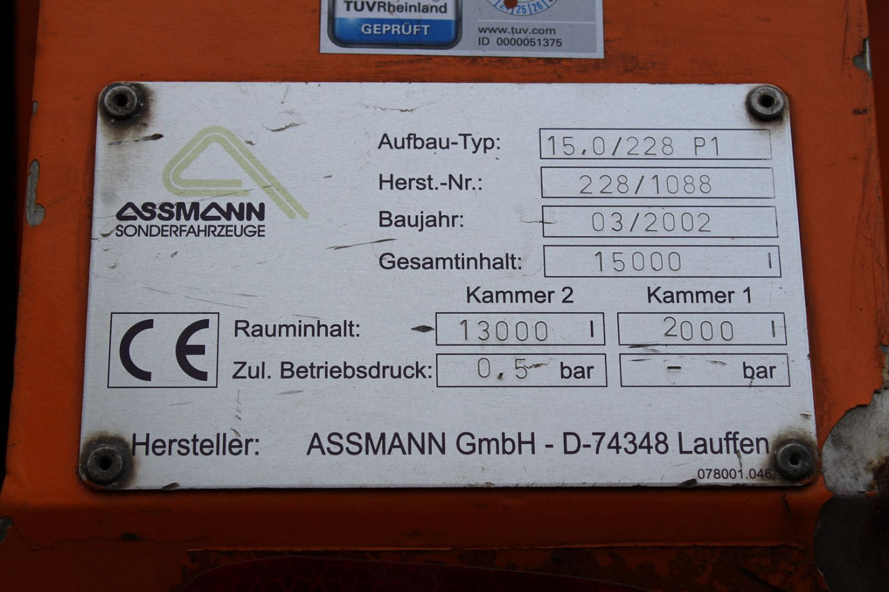 Saug-/ Spülfahrzeug MAN FE 32.410 A 8x2 Assmann 17m³ HD-Spül-KOMBI V2A: das Bild 14 Saug-/ Spülfahrzeug MAN FE 32.410 A 8x2 Assmann 17m³ HD-Spül-KOMBI V2A: das Bild 14