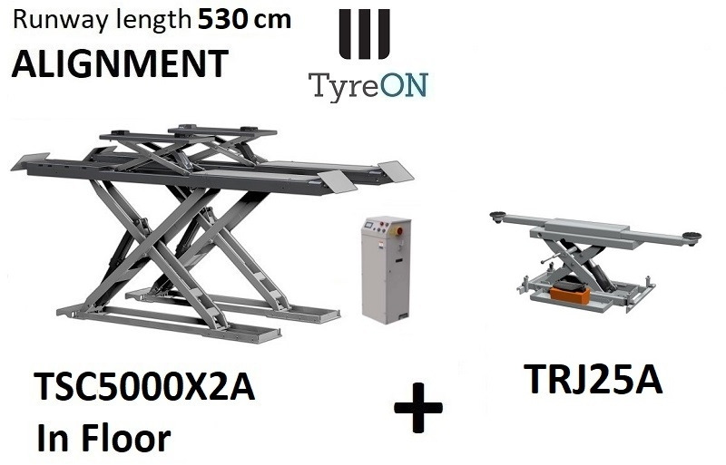 TSC5000X2A in floor alignment scissor lift 5000kg 5300mm + TRJ25A 2,5T air hydraulic axle jack - Werkstattgerät: das Bild 1 TSC5000X2A in floor alignment scissor lift 5000kg 5300mm + TRJ25A 2,5T air hydraulic axle jack - Werkstattgerät: das Bild 1