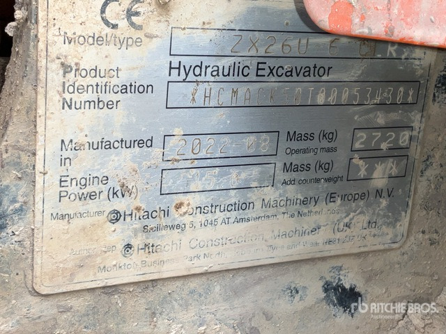 2022 Hitachi ZX26U-6 Mini Excavator: <6.6t - Minibagger: das Bild 1 2022 Hitachi ZX26U-6 Mini Excavator: <6.6t - Minibagger: das Bild 1