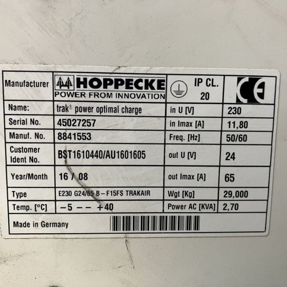 Hoppecke E230 G24/65 B-F15FS Trak power Optimal Charge (3) - Elektrische Ausrüstung für Flurförderzeug: das Bild 5 Hoppecke E230 G24/65 B-F15FS Trak power Optimal Charge (3) - Elektrische Ausrüstung für Flurförderzeug: das Bild 5