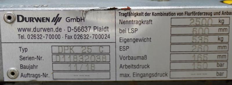 DURWEN DURWEN DPK25C, Breite 1200 mm - Gabel: das Bild 5 DURWEN DURWEN DPK25C, Breite 1200 mm - Gabel: das Bild 5