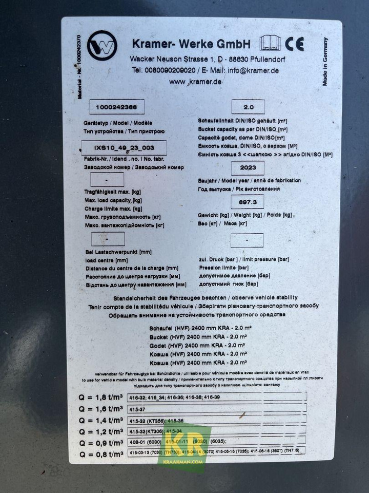 2400 HVF GRONDBAK Kramer - Ladeschaufel für Baumaschine: das Bild 4 2400 HVF GRONDBAK Kramer - Ladeschaufel für Baumaschine: das Bild 4