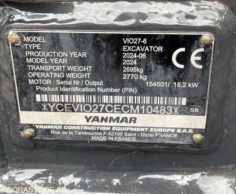 Minipelle yanmar vio27-6 - 2024 - 809 heures + 3 godets - Bagger: das Bild 5 Minipelle yanmar vio27-6 - 2024 - 809 heures + 3 godets - Bagger: das Bild 5