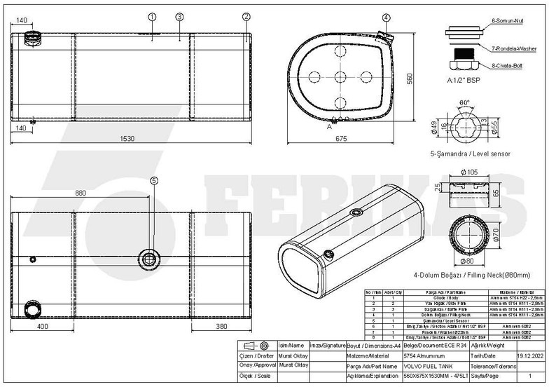 Kraftstofftank für LKW neu kaufen Volvo New aluminum fuel tank 475L: das Bild 7