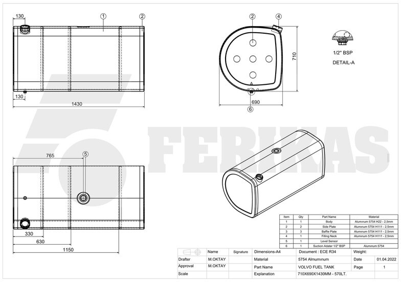 Kraftstofftank für LKW neu kaufen Volvo New aluminum fuel tank 570L: das Bild 8