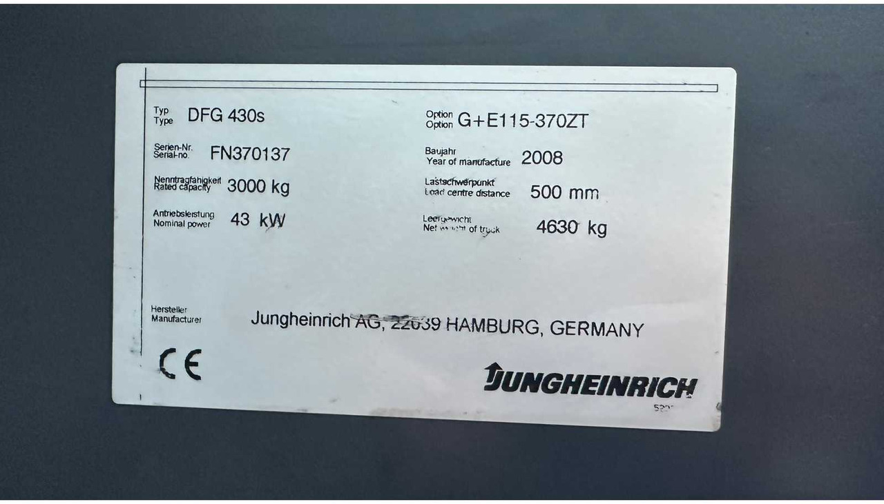 Gabelstapler JUNGHEINRICH - DFG 430S - FORKLIFT TRUCKS - 2008: das Bild 16 Gabelstapler JUNGHEINRICH - DFG 430S - FORKLIFT TRUCKS - 2008: das Bild 16