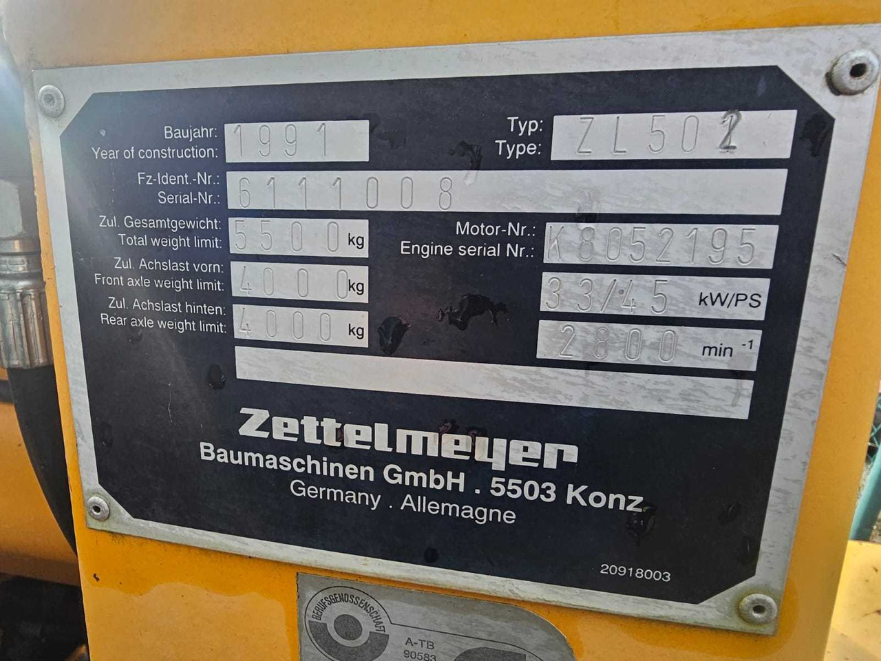ZETTELMEYER - ZL 502 - LOADER - 1991 - Radlader: das Bild 4 ZETTELMEYER - ZL 502 - LOADER - 1991 - Radlader: das Bild 4