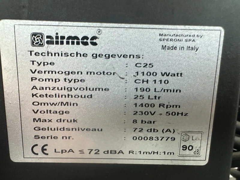 Airmec C25 Oliegesmeerde Zuigercompressor 1.65 PK 190 L / min 8 Bar Overstock - Luftkompressor: das Bild 3 Airmec C25 Oliegesmeerde Zuigercompressor 1.65 PK 190 L / min 8 Bar Overstock - Luftkompressor: das Bild 3