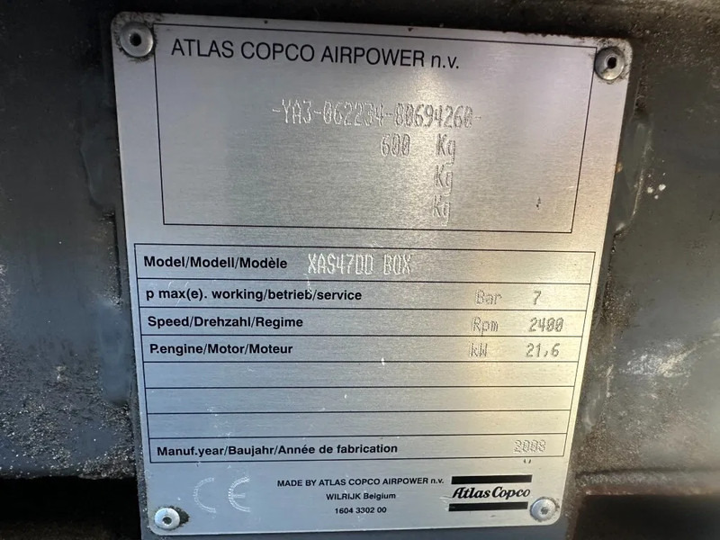 Atlas-Copco XAS 47 DD Deutz 2.6 m3 / min 7 Bar 21 kW Mobiele Diesel Compressor op aanhanger - Luftkompressor: das Bild 4 Atlas-Copco XAS 47 DD Deutz 2.6 m3 / min 7 Bar 21 kW Mobiele Diesel Compressor op aanhanger - Luftkompressor: das Bild 4