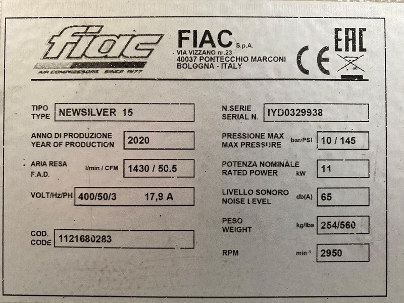 Fiac NewSilver 15 1430 L / min 11 kW 10 Bar Elektrische Schroefcompressor Nieuw ! - Luftkompressor: das Bild 4 Fiac NewSilver 15 1430 L / min 11 kW 10 Bar Elektrische Schroefcompressor Nieuw ! - Luftkompressor: das Bild 4