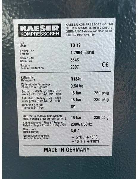 Kaeser TB19 - elektrische luchtdroger 16 Bar 2100 L/min. - Luftkompressor: das Bild 4 Kaeser TB19 - elektrische luchtdroger 16 Bar 2100 L/min. - Luftkompressor: das Bild 4