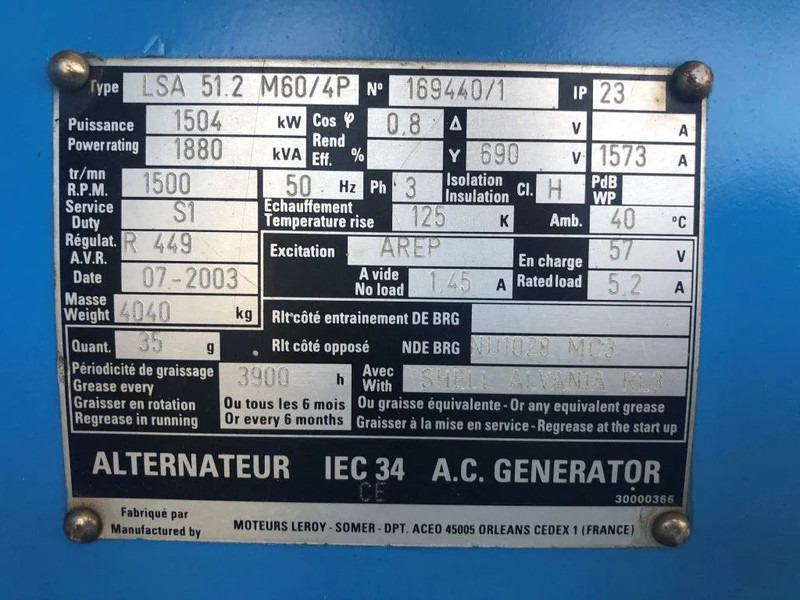 Leroy Somer SDMO 1880 kVA generatordeel SDMO 1880 kVA generatordeel op frame - Stromgenerator: das Bild 4 Leroy Somer SDMO 1880 kVA generatordeel SDMO 1880 kVA generatordeel op frame - Stromgenerator: das Bild 4