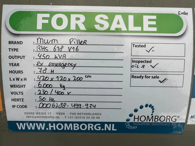 Stromgenerator MWM RHS 618 V16 Piller 450 kVA noodstroom generatorset Ex Emergency ! 78 hours !: das Bild 13