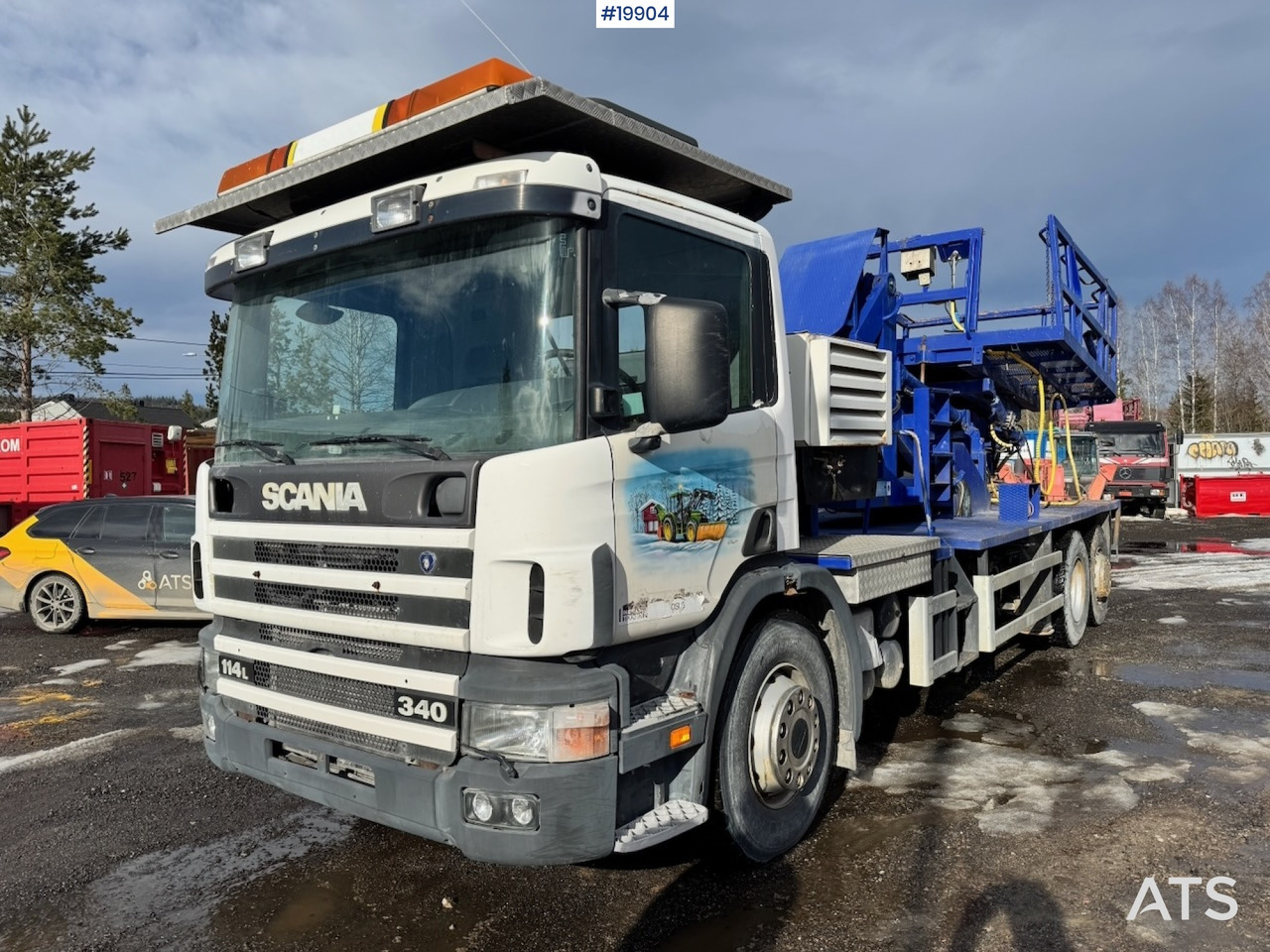 Scania P114 Liftbil m/ Atlas kompressor og 8 meters Lift. EU ok - LKW mit Arbeitsbühne: das Bild 1 Scania P114 Liftbil m/ Atlas kompressor og 8 meters Lift. EU ok - LKW mit Arbeitsbühne: das Bild 1