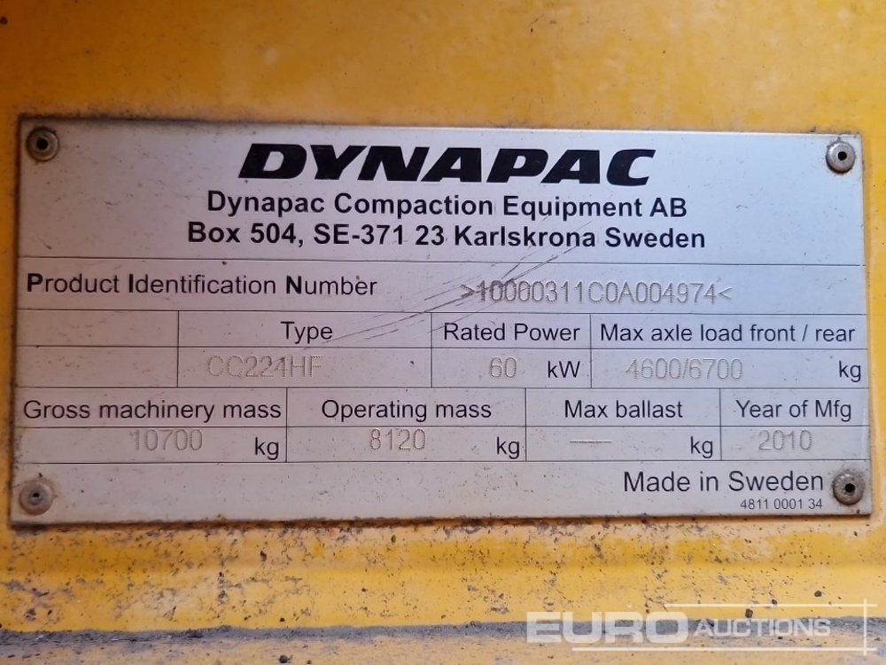 2010 Dynapac CC224HF - Walzen: das Bild 1 2010 Dynapac CC224HF - Walzen: das Bild 1