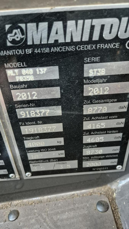 MANITOU MLT840/ 2012 - Teleskoplader: das Bild 4 MANITOU MLT840/ 2012 - Teleskoplader: das Bild 4