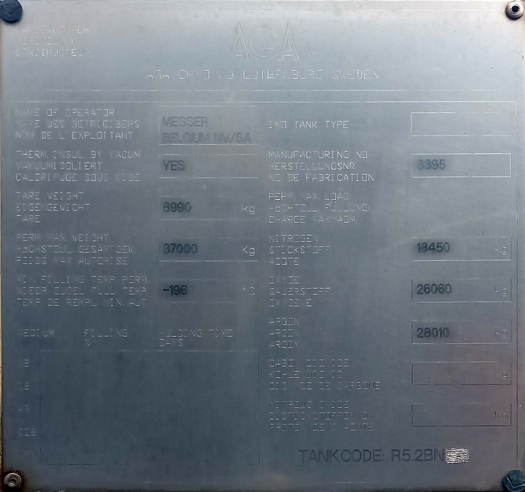 Tankauflieger AGA Cryo Gas tank semi-trailer cryogenic used for nitrogen, argon, oxygen, LIN, LOX, LAR.: das Bild 10 Tankauflieger AGA Cryo Gas tank semi-trailer cryogenic used for nitrogen, argon, oxygen, LIN, LOX, LAR.: das Bild 10