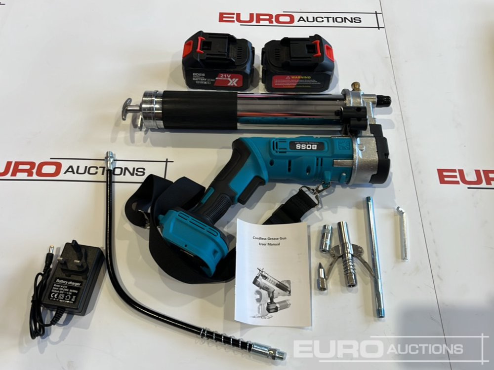Baugeräte Unused Boss 21 Volt Lithium Battery Cordless Grease Gun, 2 Batteries, Charger, Case, Shoulder Strap, Extension Pieces and Fittings: das Bild 13 Baugeräte Unused Boss 21 Volt Lithium Battery Cordless Grease Gun, 2 Batteries, Charger, Case, Shoulder Strap, Extension Pieces and Fittings: das Bild 13